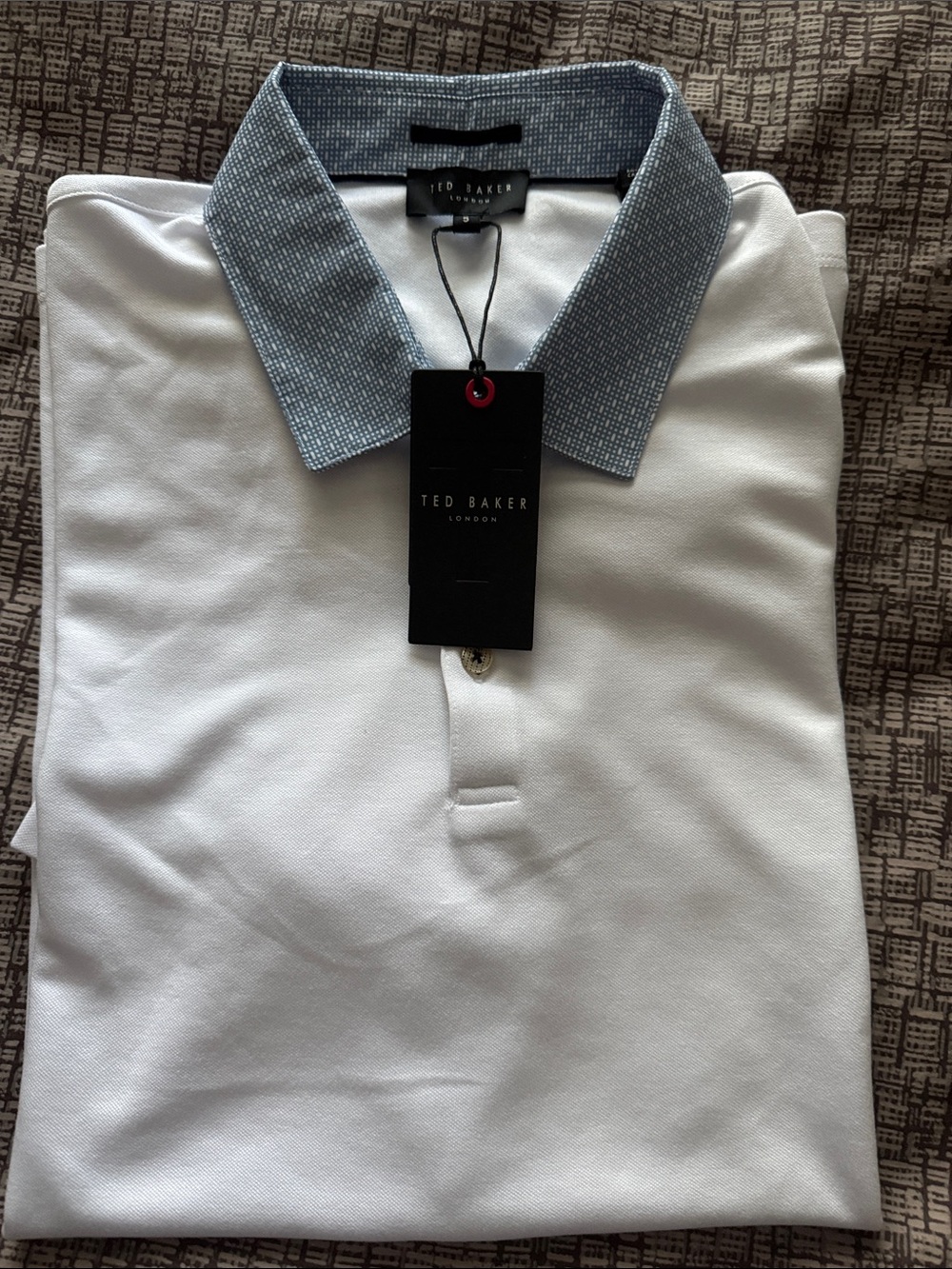 Ted Baker White Polo with Light Blue Textured Collar
